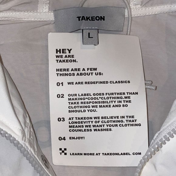 TAKEON Hooded Raincoat White Size Large Unisex Water Repellant Reflective Womens - Picture 3 of 7